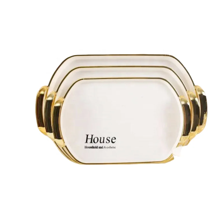 Factory Wholesale Corrugated Plastic Storage Clear Gold-plated Fruit Tea Set Tray Household Snack Plate Dish