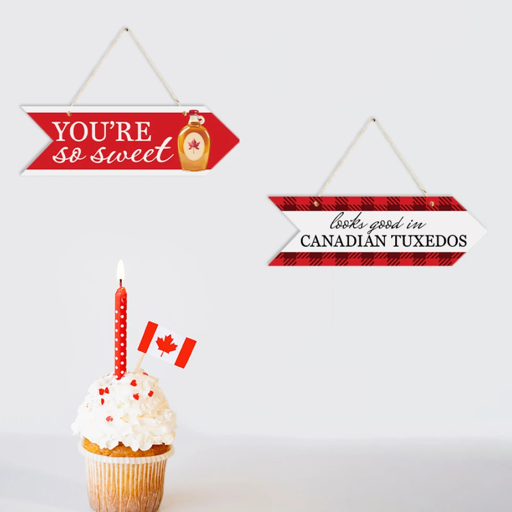 Putuo Decor Canadian Maple Leaf Design Arrow Shape Hanging Wooden Wall Sign Canada Day Decoration Sign