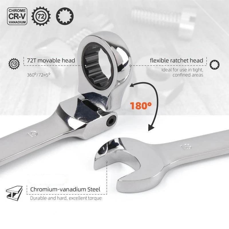 Dual Purpose 17 Sets of 72-Teeth Adjustable Head Ratchet Wrench Open Automatic Quick and Labor-Saving Spanner Set