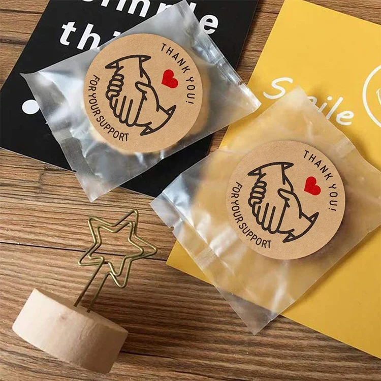 Custom Logo Kraft Paper Thank You Support Stickers Sticky Labels for Handmade Gift Cards Baked Food Goods Package