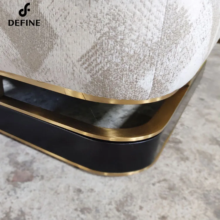 Customized Square Footstool Fabric Golden Metal Base Ottoman For Home Living Room Bedroom Furniture