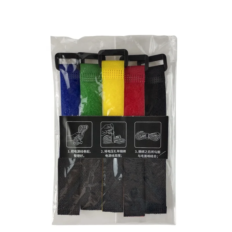 20*300mm Customized Storage Strap Eco-friendly Velcroes Strap Colored Self Adhesive Hook and Loop with Plastic Buckle Black Free