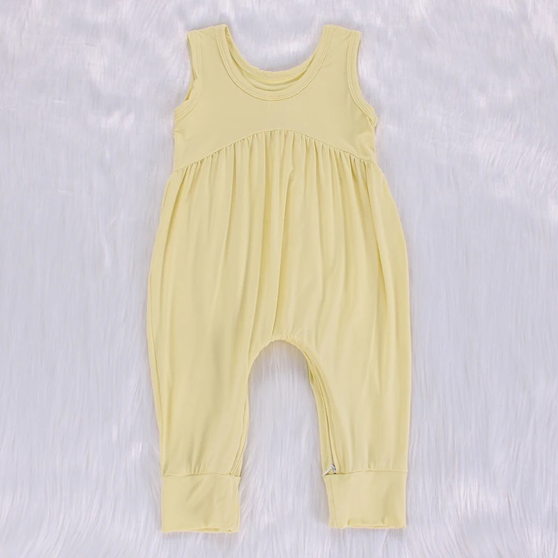 new fabric soft safe custom plain sleeveless bamboo baby romper with snap button baby bamboo pajamas