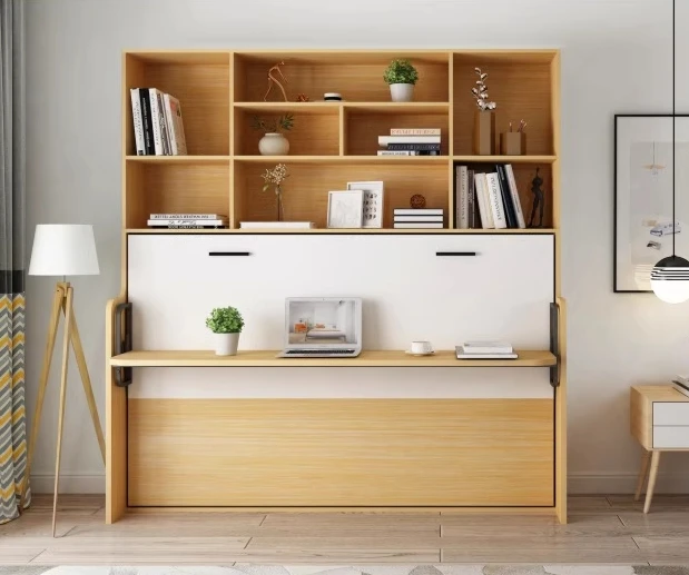 Side-turning wall bed small apartment hidden wardrobe integrated wall hanging multi-functional balcony desk style invisible bed