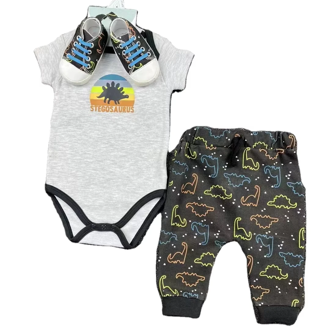 Оптовая продажа, низкая цена, комплекты детской одежды, 3 шт., летние комплекты с коротким рукавом, одежда для мальчиков и девочек 0-9 месяцев