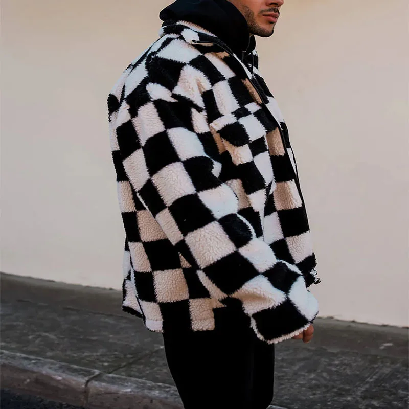 New Autumn and Winter Fashionable Jacket Outerwear Youth Loose Black and White Checkered Jacket High Quality Thick Coat OEM