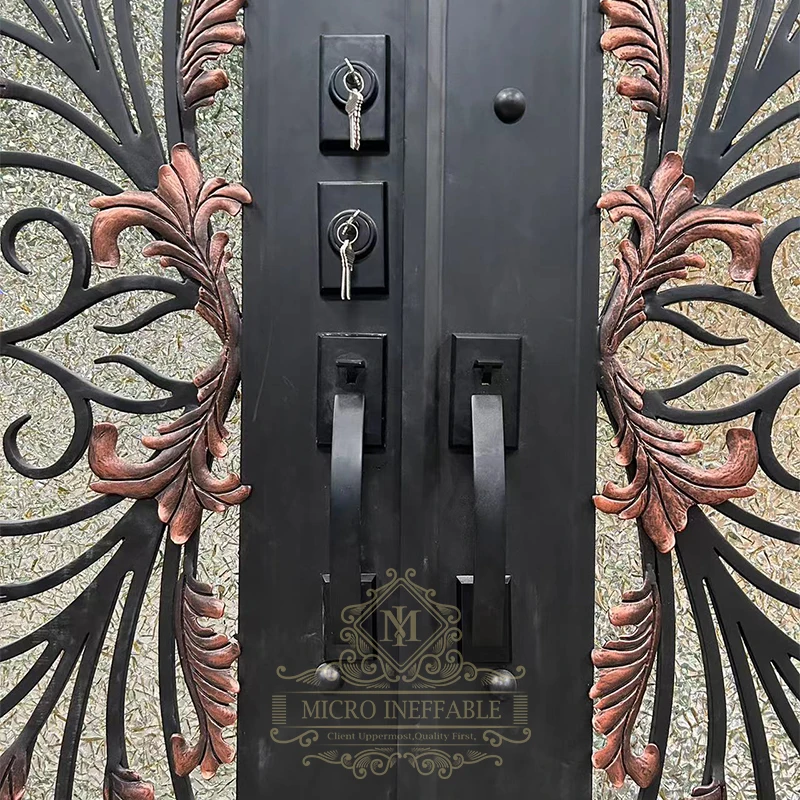 Popular Style Main Gate Sliding Door Wrought Iron Glass Entry Door Security Door