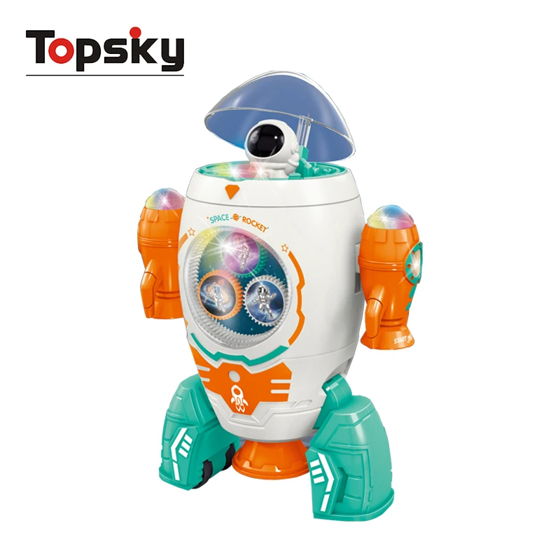 Creative Wholesale Cartoon Electric Musical Light Walking Toy Rotation Space Gear Rocket Educational Toys for Kids Learning