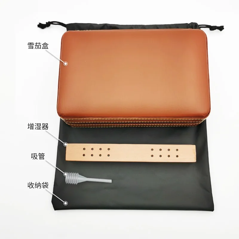 Leather Cigar Humidor Box Travel Portable Cedar Wood Cigar Case 4 Holder Cigar Box W/ Humidifier Hygrometer