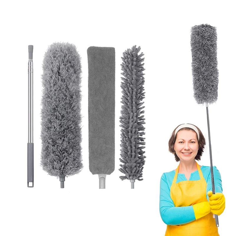 Microfiber Duster Kit for Home Telescopic Cobweb Duster Duster Cleaning Kit Includes Extension Pole and 3 Replacements