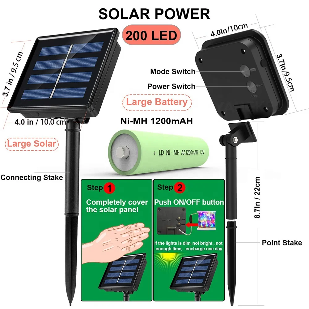 
Popular decorative copper wire DIY christmas lights outdoor 200led solar camping string lights 