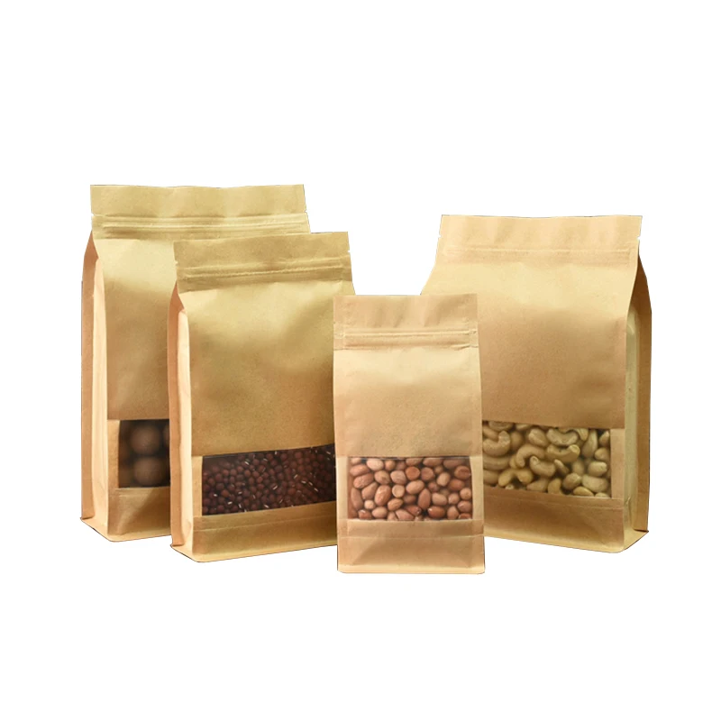 Reliable Supplier Kraft Paper Zipper Bag Flat Bottom High Quality Textures Brown Paper Bags