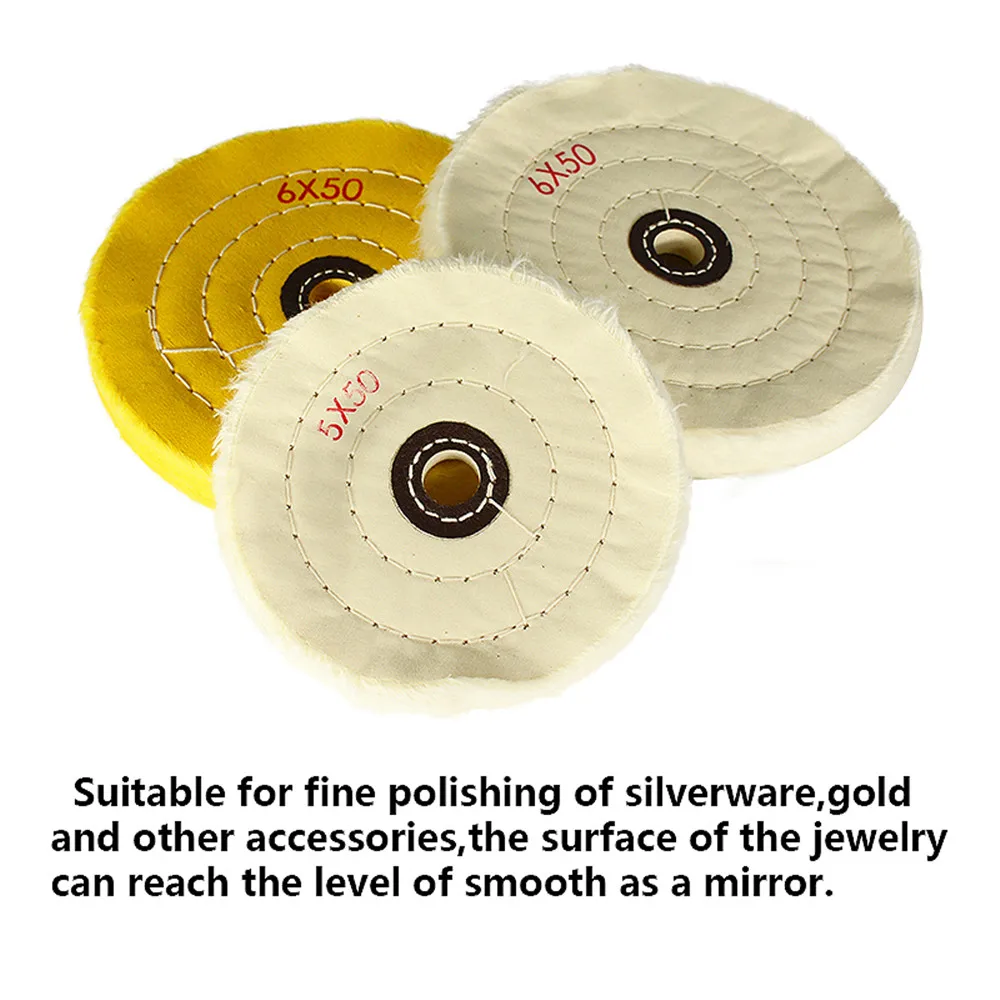 Buffing Wheel Mirror Polish Tools 3 4 5 6 Inch White / Yellow Inner Hole 10-16Mm for Metal Polishing Tool Cotton Cloth Wheel