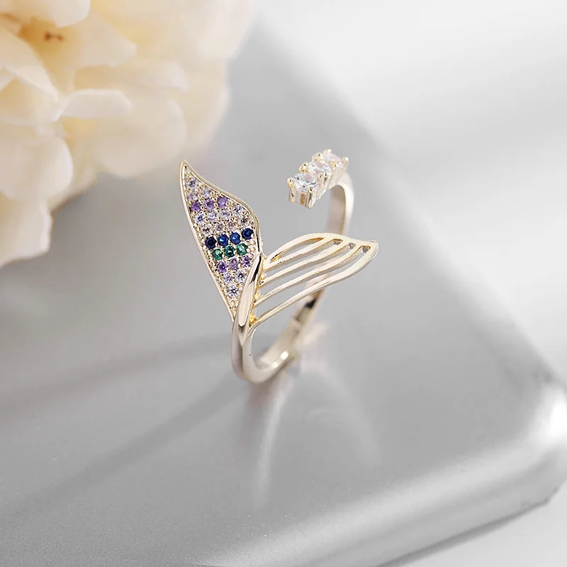 18K Gold Plated Colorful Cubic Zircon Mermaid Tail Adjustable Ring
