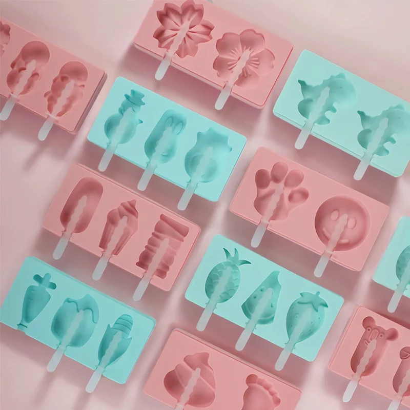 custom DIY household children cartoon new pop popsicles lolly lid tumbler cup silicone ice cream molds ice cube tray