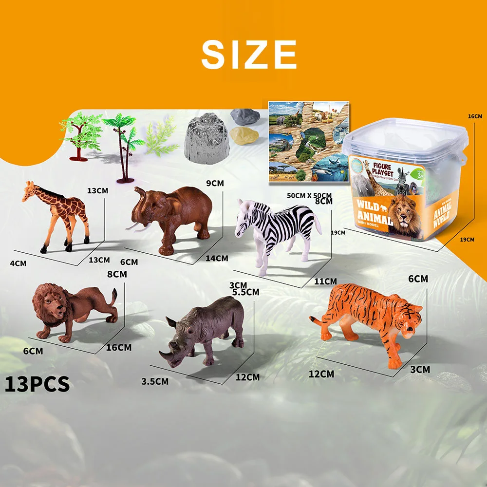 Bucket pack 19pcs pvc hollow lion zebra model plastic wild animal toy tiger