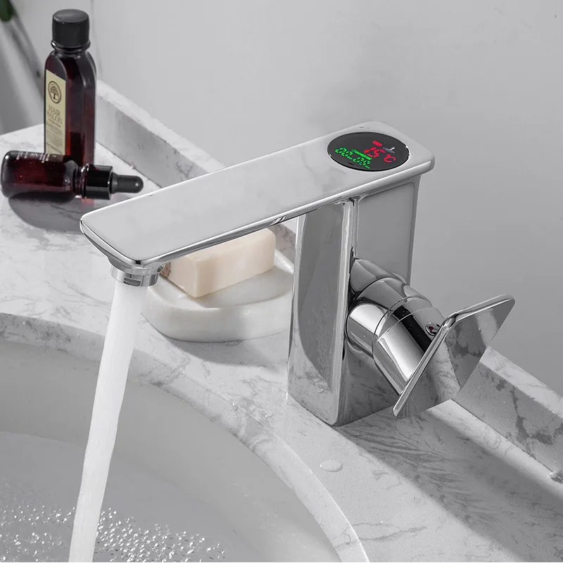 
New Design Deck Mounted LED Digital Basin mixer Cold Hot Water Mixer Bathroom Digital Basin Faucet 