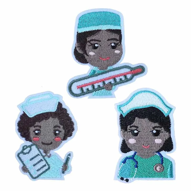 Iron On Embroidered Pink Style Echometer Nurse Capsule Heart Patches For Doctor Nurse Clothes Bag Decoration