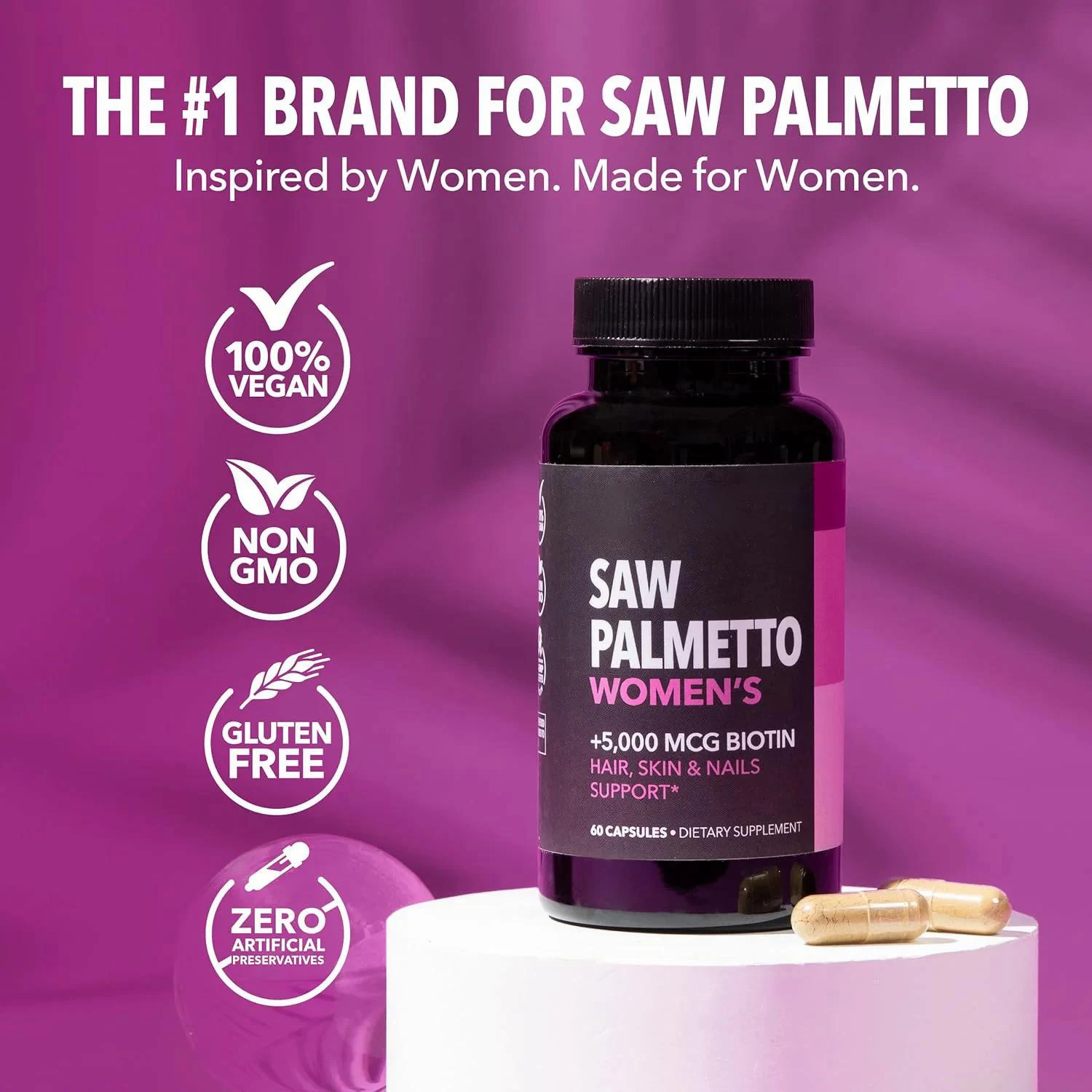 Wholesale Saw Palmetto Supplements for Women DHT Blocker Hair Health Vitamins Supports Stronger Appearance of Hair for Women
