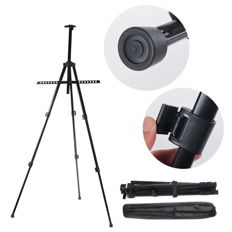 Aluminum Metal Tripod Field Easel folding easel with Bag for Table-Top/Floor/Flip Charts, Black Art Easels W/Adjustable Height