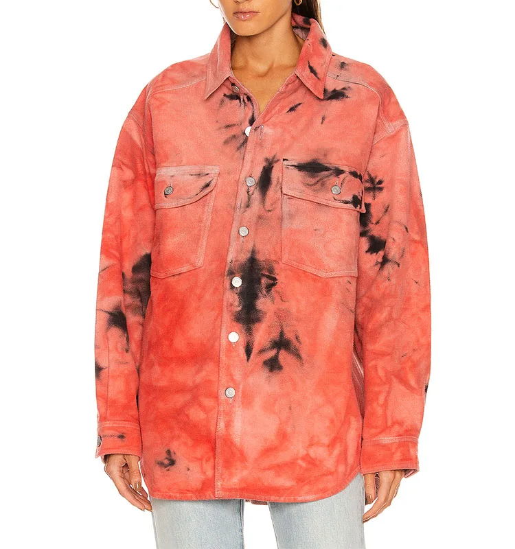 2021 Autumn Suede Tie Dye  Drop Shoulder Oversize Casual Jackets Woman