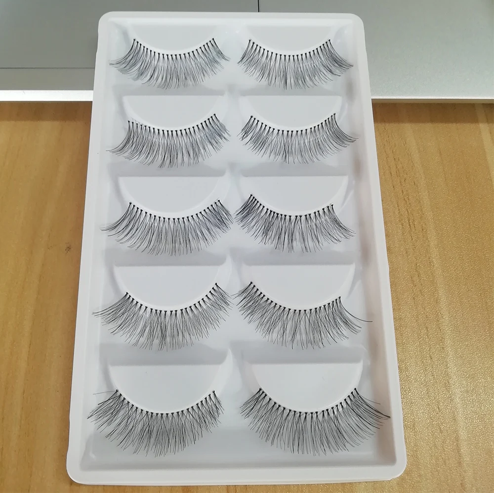 Wholesale 747 Hand-tied transparent band 3D synthetic false eyelash 5 pairs 10 pairs Wispy natural clear band silk lashes