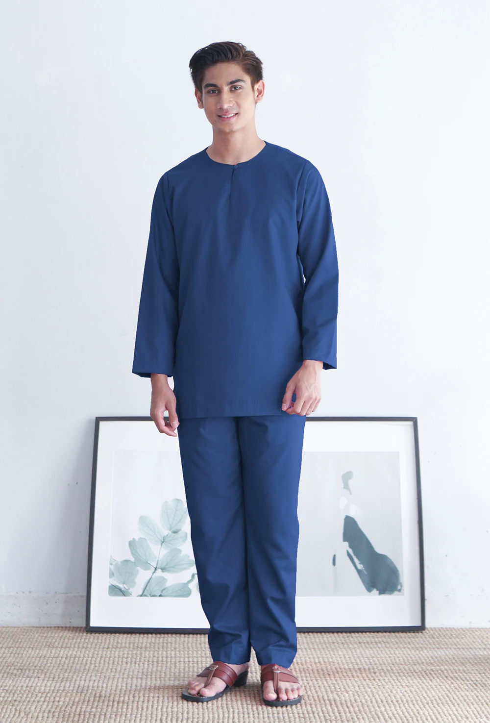 2024 Modern Fesyen Malaysia Baju Melayu Button For Men Only Kurung Men Pearl Skin Solid Shirt With Pants Oem Design