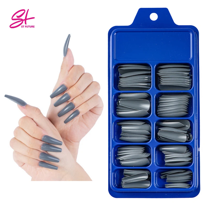 ST FUTURE 100 pcs Solid Color Coffin Wholesale Press On Nails False Nails Tips Bright Artificial Fingernails