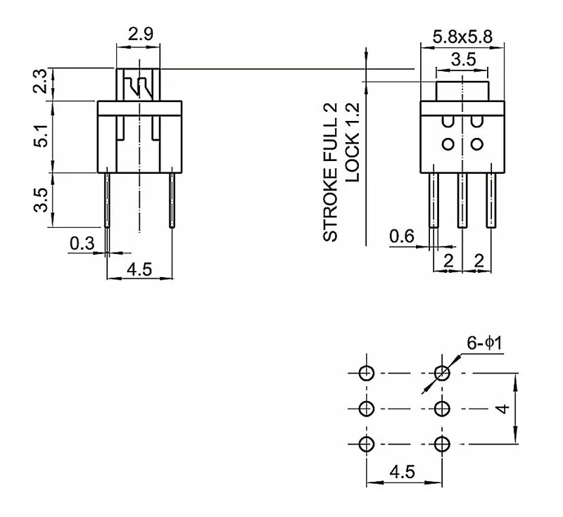 5.8*5.8mm Self Locking Push Tactile Power Micro Switch Kit 6 Pin Button Switches 5.8x5.8