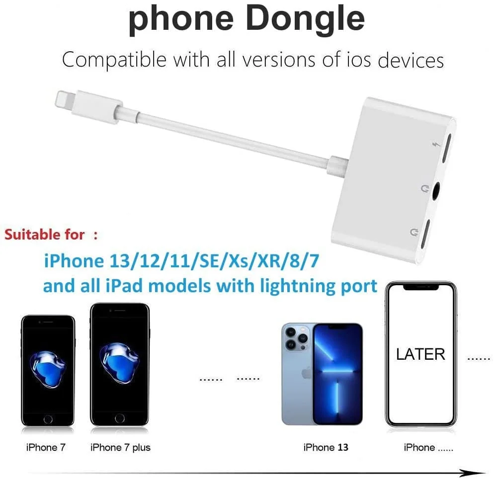 3 in 1Headphone Adapter 3.5mm Jack Headphone Adapter 3 in 1 Earphone and Charging Splitter for iPhone 1211SEXSXRX87 and iPad