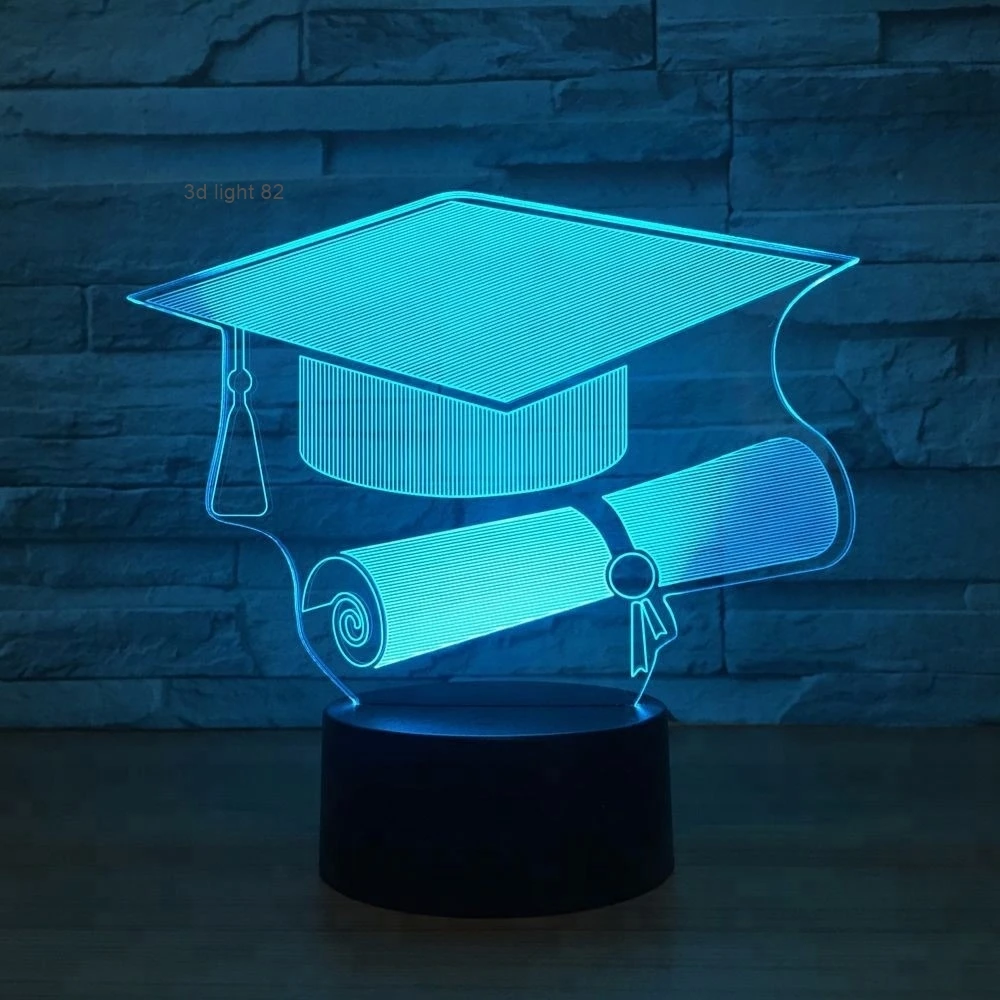 Touch Switch Doctor Cap 3D Light LED Nightlight Lamp 7 Color Changing USB Table Desk Lamp as Memorial Gift For Graduate Student