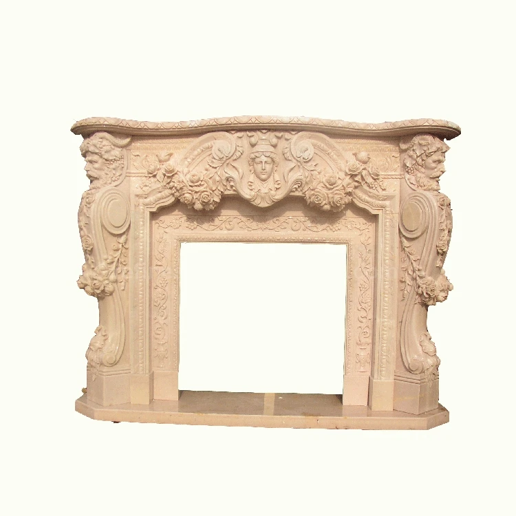 Beige Marble Fireplace Surround Mantel Indoor Mental Marble