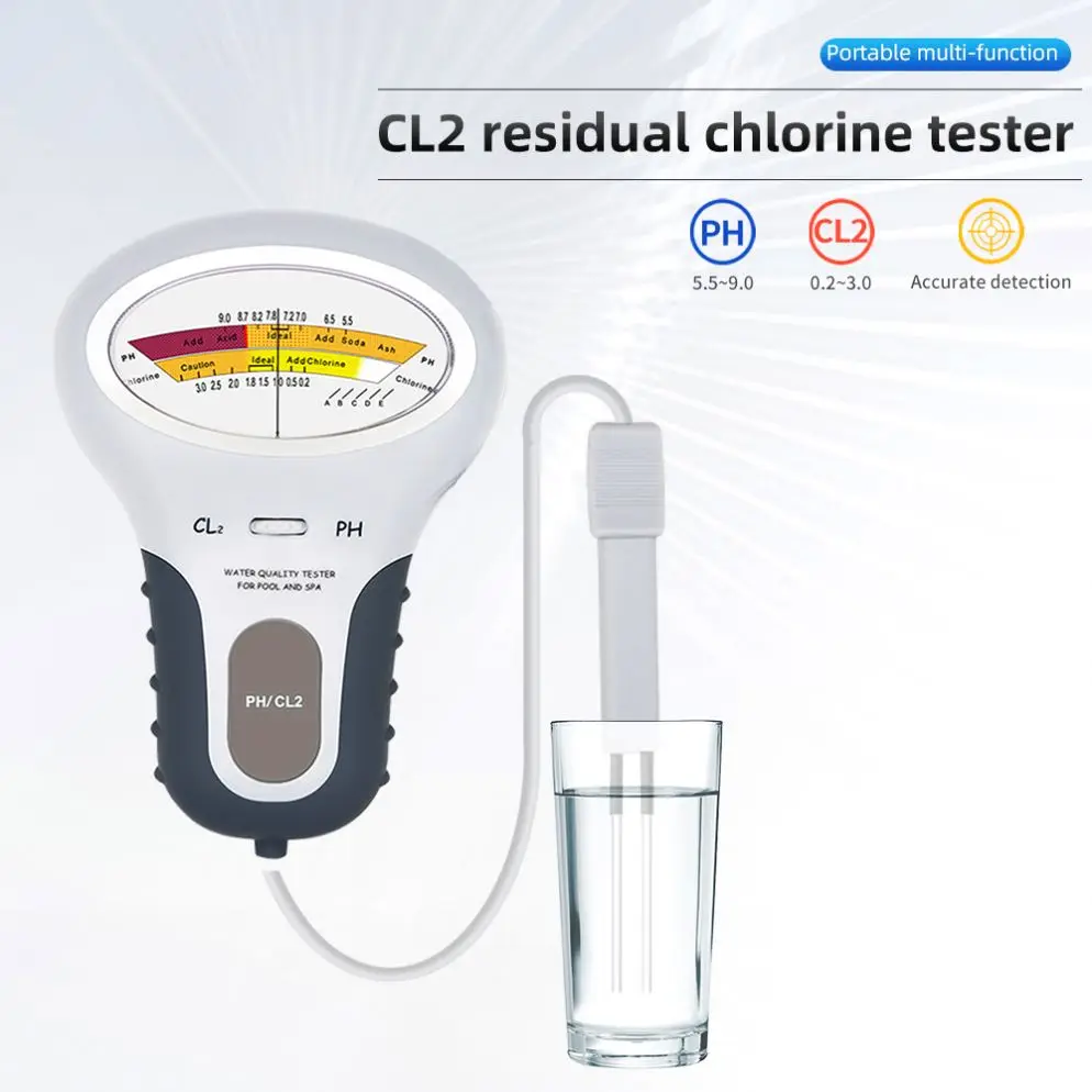 Digital Portable Chlorine 1.2 To 1.7 ppm Water Quality PH  Chlorine Tester CL2 PH Meter for Swimming Pool SPA Aquarium