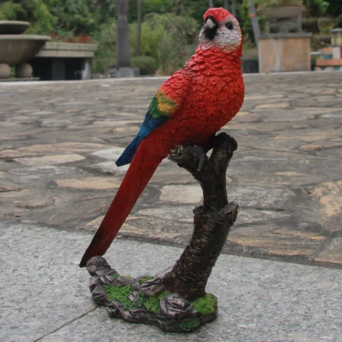 Статуэтка-попугай из смолы, поделка в натуральную величину, стоящая на ветке, фигурка животного для украшения дома и сада