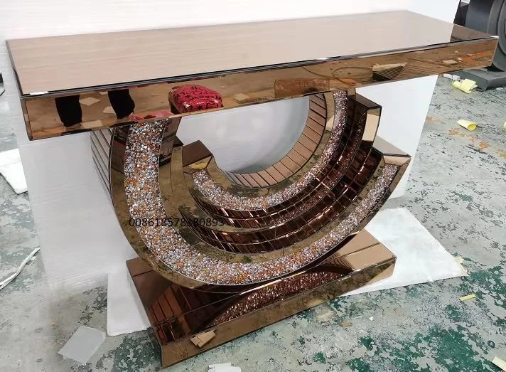 2022 Foshan Gude Wholesale Home Furniture Console Table With Mirror Modern Crushed Crystal Diamond Console Tables
