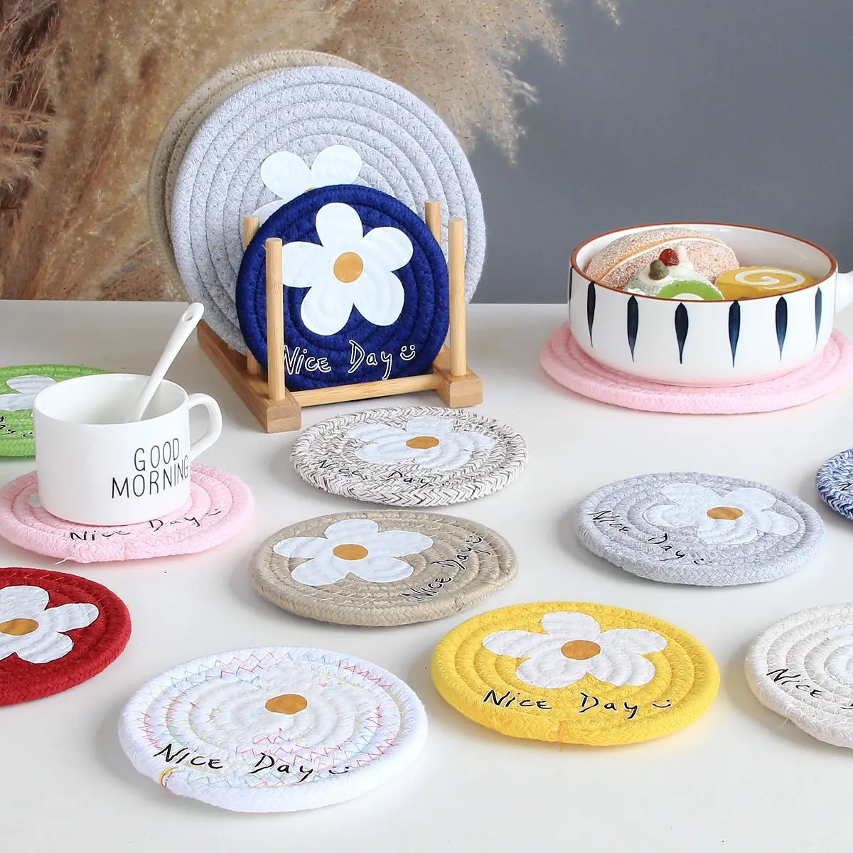 Japanese cotton rope insulation mat handwoven dining bowl mat ins wind flower suction table cup mat