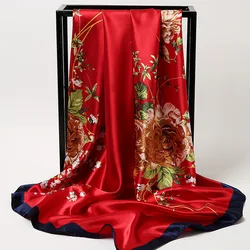 Fashion Chinese style 90x90 Silk Scarf Floral Square Scarf Spring Autumn New Twill Silk Shawl Scarf