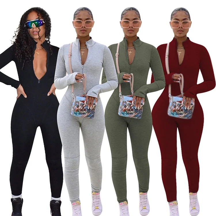 sexy long sleeve zipper bodycon jumpsuit women one piece jumpsuit jumpsuit for women