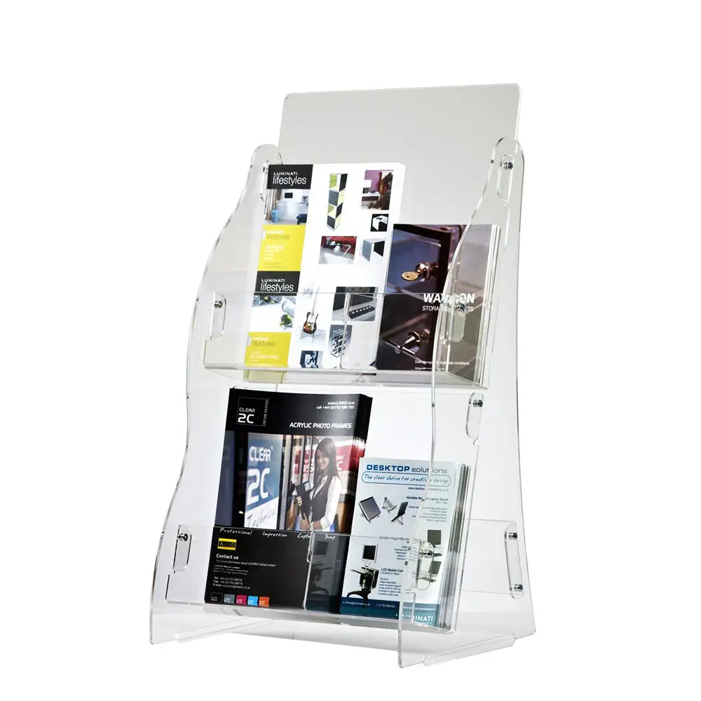Mobile Advertising Table Cardboard Acrylic Brochure Stand With Business Card Clear Plastic Counter Display Flyer Holder Stand