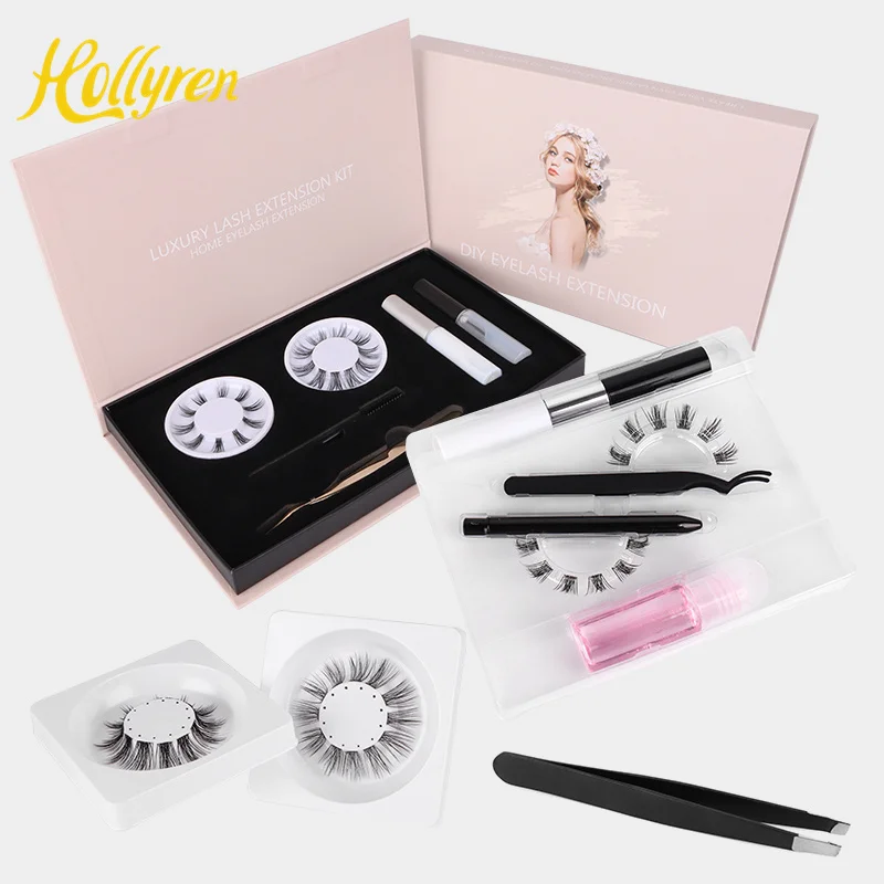 Hollyren Newest Diy Cluster Lashes Set Color Individual Eye Shape Applicator 10 Days Support Tools Cluster Diy At Home Kit