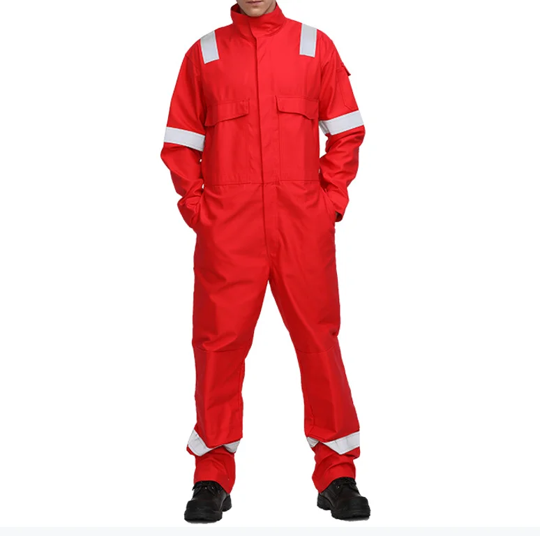 ANSI NFPA2112 Safety Workwear Hi Vis Flame Resistant FR Red Coverall With Fire Retardant High Visibility Reflective Stripe