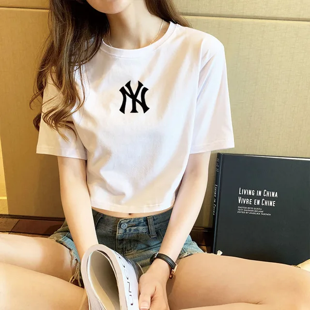 
 Оптовая продажа, простые кроп-топы Playera De Mujer Kaos Gaya q Moda Lady Camisetas, спортивные дизайнерские футболки, женская футболка Croptop  