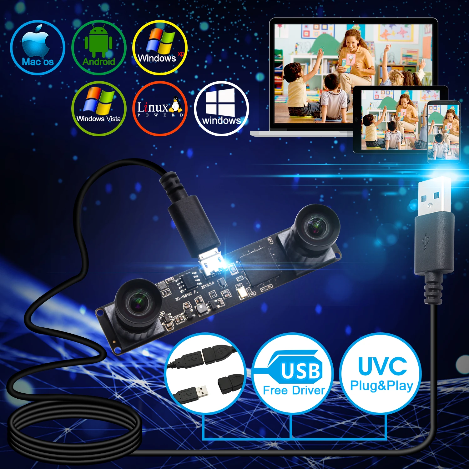 960P Synchronization Stereo Camera module MJPEG 60fps 2560X960 Dual lens CMOS OV9750 VR Camera Module for People Counting