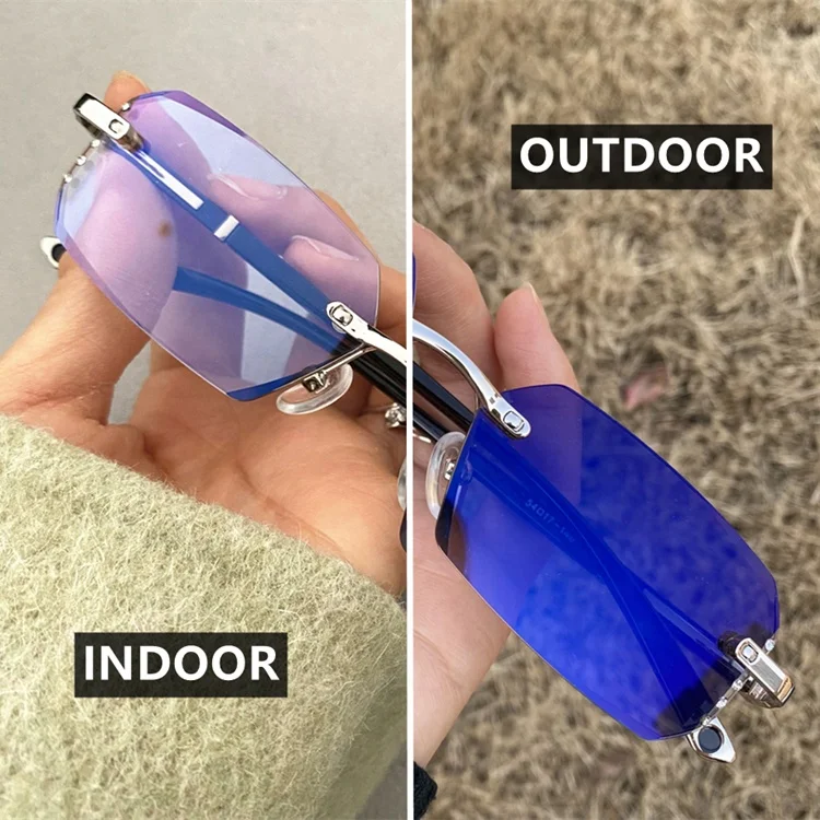 computer small rectangle polygon TR90 diamond lunette photogray anti reflet pour femme ladies women rimless photochromic glasses