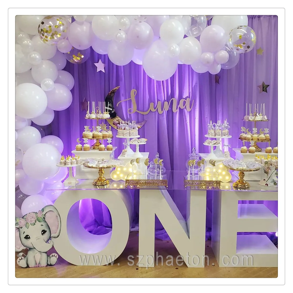 Party Supplies White Letter Table One for 1st Year Birthday Decor, One Letter Cake Table for Birthday Decoration