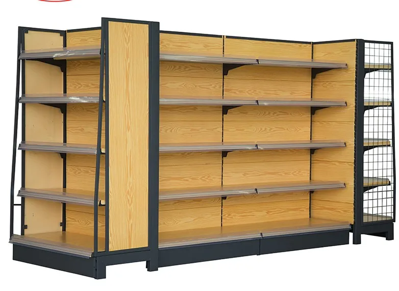 Customizable supermarket racks stad wooden display shelf Wooden Cold Rolled Steel Supermarket Display Shelving