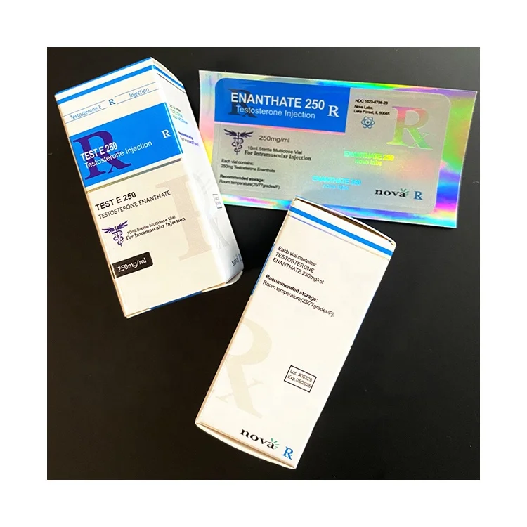 Vial label and box 59 - TEST E 250 NOVA brand 10ml hologram steroides vial labels and boxes for steroides bottle packaging