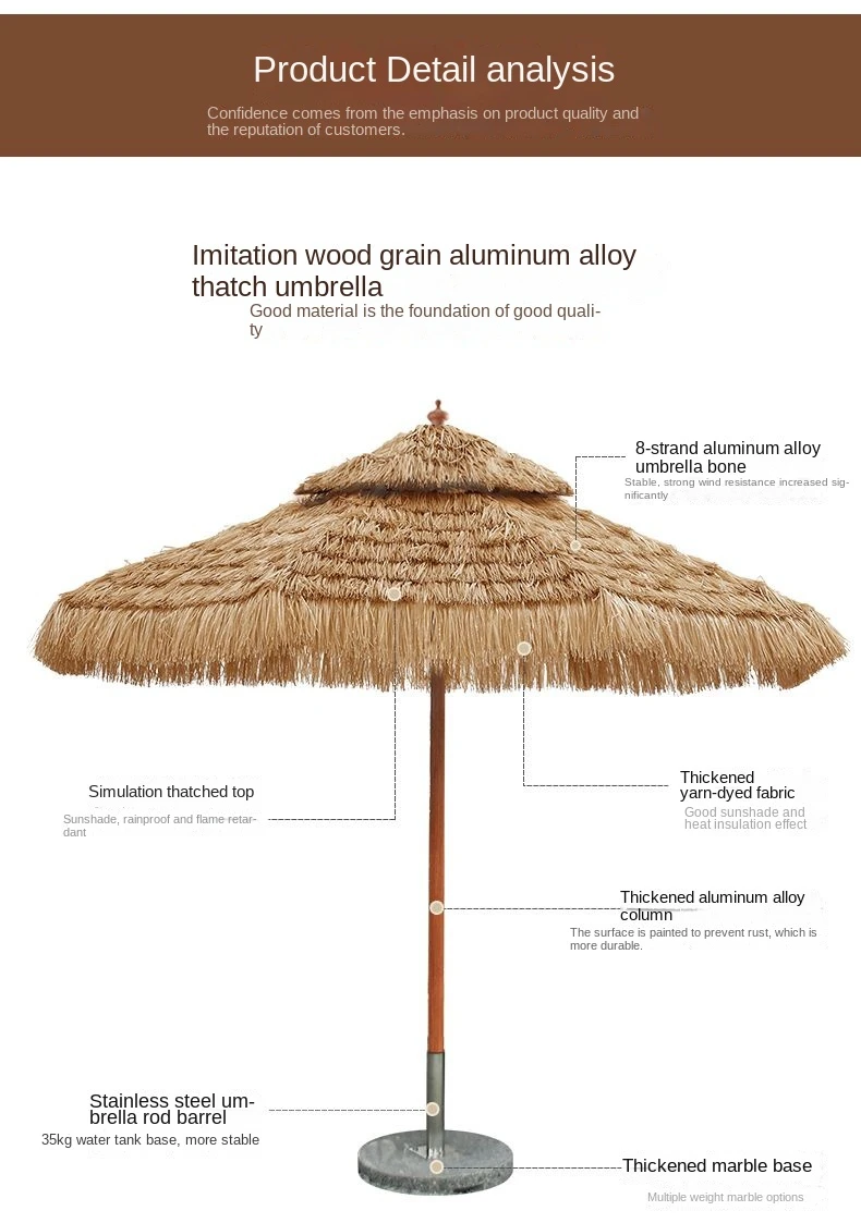 High Quality Backyard Beach Sun Protected Parasol Straw Double Top Thatch Wood Umbrella