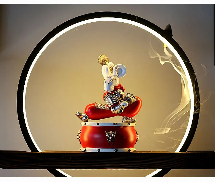 
Time Slow Amazon Resin Crafts Home Decoration Gifts Living Room Decor Armor Mascot Mouse Rat Drum Model With Light Ornaments 