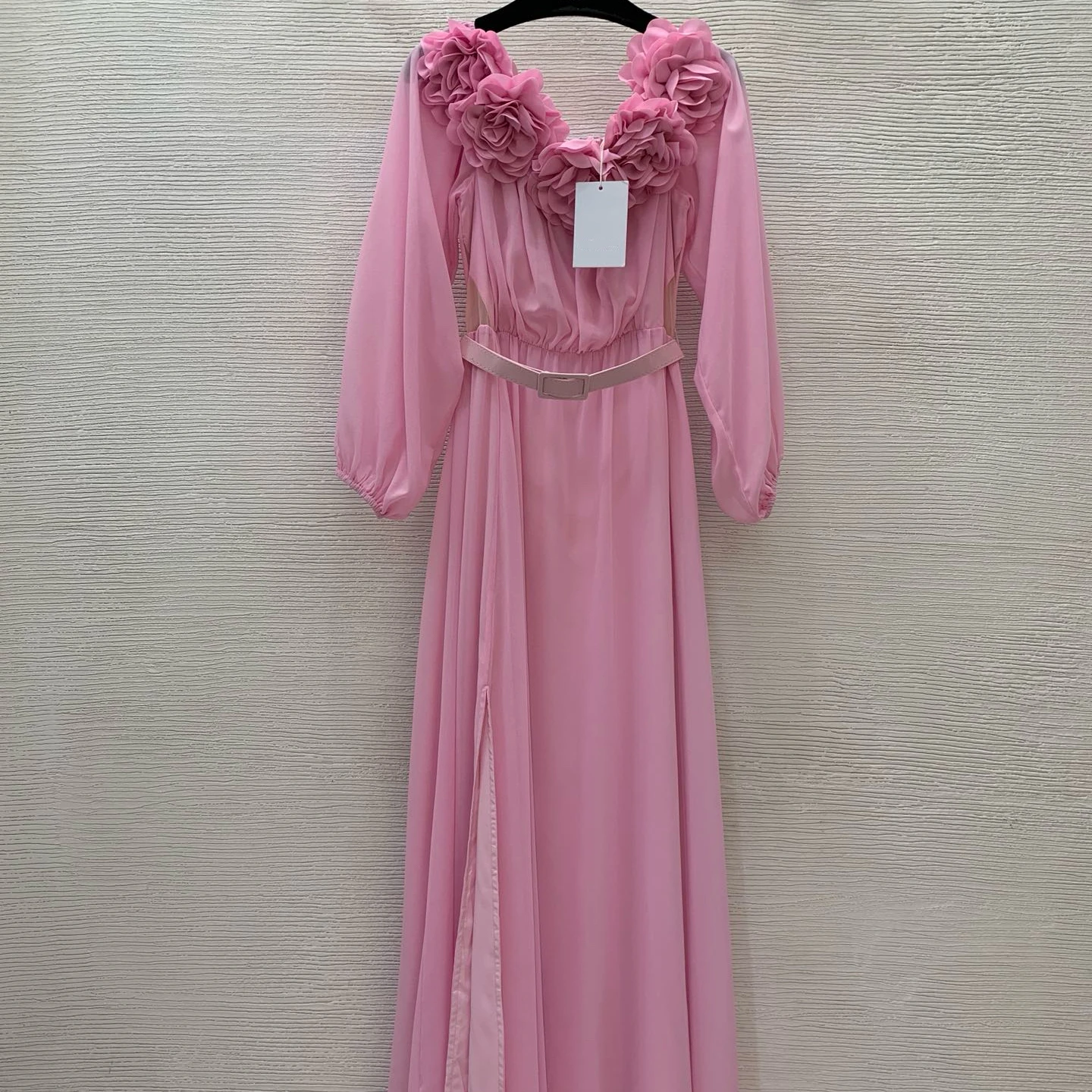 CONTACT ME 3D flower pink belted high-end top quality luxury brand premium dress for women